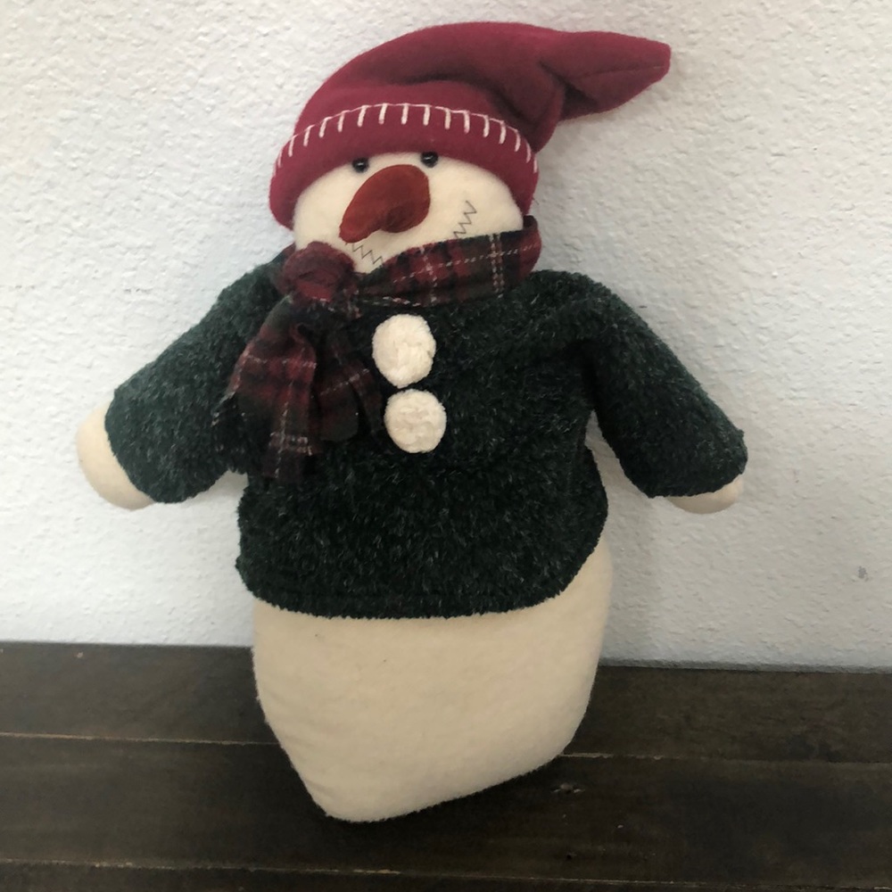Festive Snowman Holiday Decor with Red Hat and Green Sweater